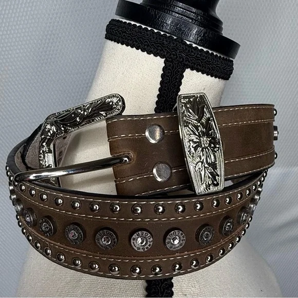 Brown Studded Belt with Silver Buckle - Picture 1 of 9